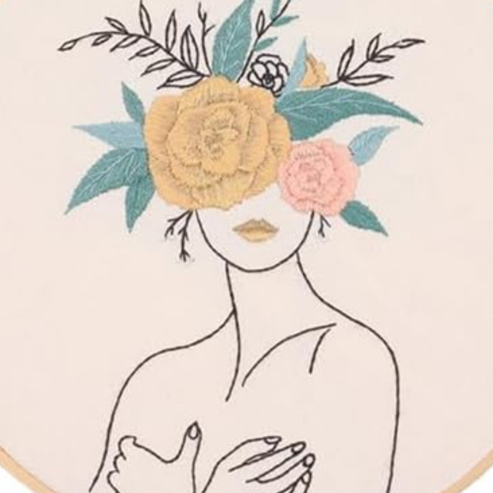 Embroidery DIY Boho Floral Woman Including Printed Fabric & Embroidery Thread